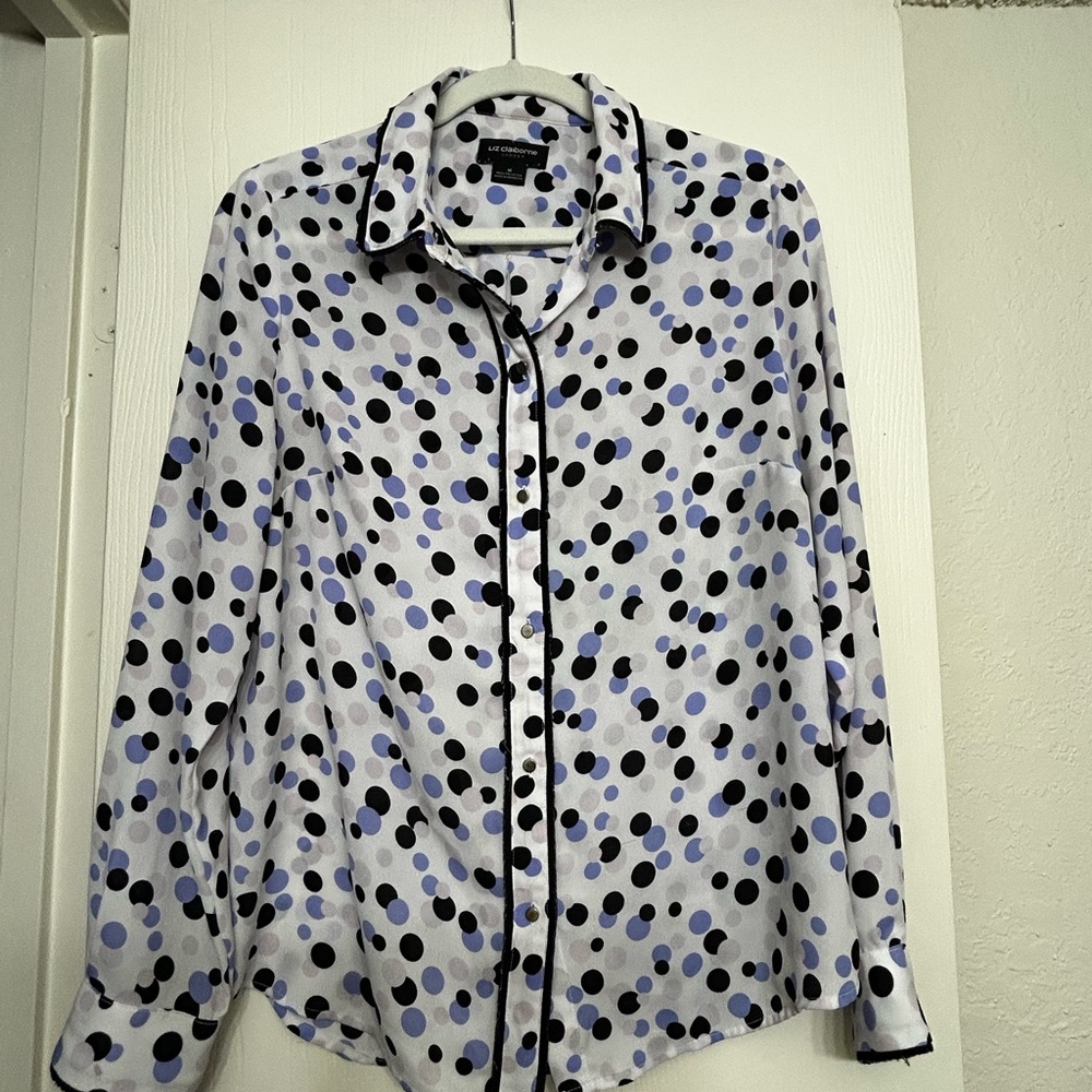 Liz Claiborne Polka Dot Blouse in Black, Blue, and Purple